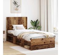 vidaXL Struttura del letto con stoccaggio e testata Legno antico, Struttura Letto Moderna, Testiera Alla Moda, Ripostiglio Rettangolare per Risparmio Spazio, Mobili Funzionali