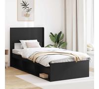 vidaXL Struttura letto con contenitore e testiera nera, letto moderno, struttura rettangolare in legno, design pulito, soluzione di stoccaggio, estetica funzionale per la casa