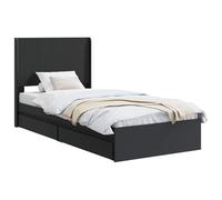 vidaXL Struttura del letto con stoccaggio e testata Nero 75 x 190 cm, Letto moderno con contenitore, struttura rettangolare, legno ingegnerizzato, design slattato, salva spazio per la casa