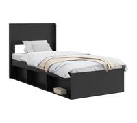 vidaXL Struttura letto con contenitore e testiera nera, letto moderno, struttura rettangolare in legno, design pulito, soluzione di stoccaggio, estetica funzionale per la casa