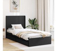 vidaXL Struttura del letto con stoccaggio e testata Nero 90 x 190 cm, Letto moderno con contenitore, struttura rettangolare, legno ingegnerizzato, design slattato, salva spazio per la casa