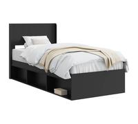vidaXL Struttura del letto con stoccaggio e testata Nero 90 x 190 cm, Letto Moderno, Forma Rettangolare, Soluzione per Riporre, Design a Listelli, Stile Funzionale, Arredo Pratico