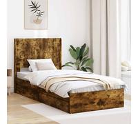 vidaXL Struttura per letto con contenitore e testiera in rovere fumato, letto con cornice rettangolare e stile, in legno moderno, mobile funzionale per la camera da letto, design salvaspazio
