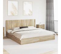 vidaXL Struttura del letto con stoccaggio e testata Rovere Sonoma, Letto moderno con contenitore, struttura rettangolare, legno ingegnerizzato, design slattato, salva spazio per la casa