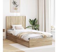 vidaXL Sonoma - Struttura per letto con testiera e testiera in rovere con telaio rettangolare e stile, in legno moderno, mobile funzionale per la camera da letto, design salvaspazio