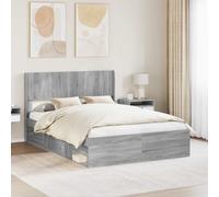 vidaXL Struttura letto con contenitore e testiera Sonoma grigio, letto moderno, forma rettangolare, soluzione portaoggetti, design a lame, stile funzionale, mobile pratico