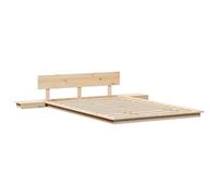 vidaXL Struttura del letto da pavimento con comodini natura 140 x 190 cm legno massello Design integrato Soluzione di stoccaggio Mobili per adulti Camera da letto Piattaforma Zen giapponese