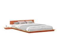 vidaXL Struttura Letto con Tavolini Laterali Marrone Cerato 160X200Cm Legno Massello Piattaforma Mobili da Camera Soluzioni di Stoccaggio Minimaliste Stile Giapponese Integrato