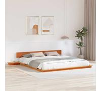 vidaXL Struttura Letto con tavoli Laterali Marrone Cerato 200X200Cm Legno massello di Pino Design Integrato Soluzione di stoccaggio mobili per Camera da Letto per Adulti in Stile Giapponese Zen sott