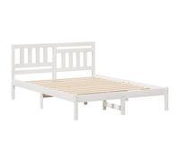 vidaXL Struttura del Letto Platform Bianca 135 x 190 cm in Legno di Pino Massiccio, con testiera Inclusa. Senza Rete a Molle, Ideale per l'uso in Camera da Letto. Design Elegante e Moderno con Gambe
