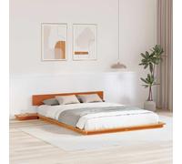 vidaXL Struttura Letto a Terra con comodini Marrone Cerato 140X200Cm Legno Massello Design Elegante per Camera da Letto degli Adulti Letto Piattaforma Mobili in Stile Giapponese 140 x 200 cm Due Com