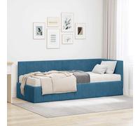 vidaXL Struttura Letto Angolare con Materasso 2 pcs Blu Velluto
