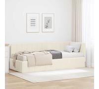 vidaXL Struttura Letto Angolare con Materasso 2 pcs Crema Velluto