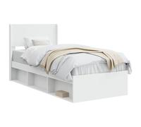 vidaXL Struttura letto con contenitore e testiera bianca, letto moderno, forma rettangolare, soluzione di stoccaggio, design a doghe in stile funzionale, mobile pratico