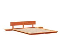 vidaXL Struttura Letto con Tavolini Laterali Marrone Cerato 160X200Cm Legno Massello Piattaforma Mobili da Camera Soluzioni di Stoccaggio Minimaliste Stile Giapponese Integrato