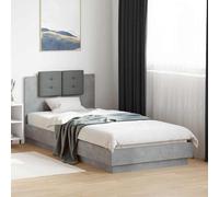 vidaXL Struttura letto con testiera in legno ingegnerizzato grigio cemento, elegante struttura letto, design rettangolare, luce USB integrata, testiera moderna, mobili per camera da letto