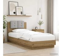 vidaXL Struttura letto con testiera in legno di quercia artigianale, elegante struttura per letto, design rettangolare, luce USB integrata, testiera moderna, mobili per camera da letto, installazione