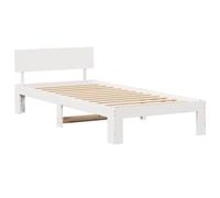 vidaXL Struttura Letto con testiera Bianca 100X200 cm in Legno massello di Pino, Design Minimalista, Soluzione di archiviazione per Interni, Singolo Senza Rete a doghe. Piattaforma Resistente per ad