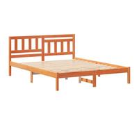 vidaXL Struttura Letto Piattaforma 140 x 200 cm in Marrone Cera, Legno di Pino Massello, Design Moderno, con Testiera Inclusa. Non Serve la Rete a Molla. Costruzione Robusta, per Uso Interno in Came