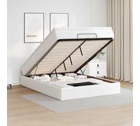 vidaXL Struttura Letto Pouf con Materasso Bianco 140x190 cm Similpelle