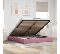 vidaXL Struttura Letto Pouf Senza Materasso Rosa 160x200 cm in Velluto, giroletto con Contenitore, Imbottito, Singolo Pouf, Pouf giroletto, sottoletto