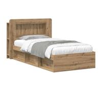 vidaXL Struttura per letto con ripostiglio in rovere artigianale 75 x 190 cm, mobili per camera da letto moderni, struttura per letto in legno rettangolare, pratico ripostiglio, stile pulito e