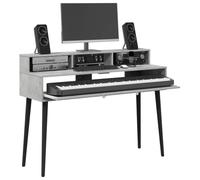 vidaXL Studio - Scrivania in legno duro, 130 x 42,5 x 36 cm, in legno costruito, scrivania moderna e funzionale per la musica, mobile con tastiera in legno, arredamento minimalista