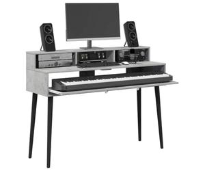 vidaXL Studio - Scrivania in legno duro, 130 x 42,5 x 36 cm, in legno costruito, scrivania moderna e funzionale per la musica, mobile con tastiera in legno, arredamento minimalista