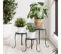 vidaXL Supporti per Piante 3 pz Blu e Bianco in Ceramica, Porta Piante, Porta Piante da Esterno, Tavolo Porta Fiori, tavolino a Mosaico