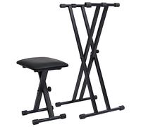 vidaXL Supporto Tastiera a Doppia Staffa Set con Sgabello Gambe Sostegno Base Appoggio Porta Pianola Stand Accessori Musica Strumenti Nero