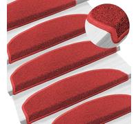 vidaXL Tappetini per scale autoadesivi 15 pcs Rosso 80 x 24,5 x 3,5 cm, Tappetini semicircolari alla moda, antiscivolo, lavabili, facili da installare, coprendo scale e attutendo il rumore