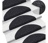 vidaXL Tappetini per scale autoadesivi 15 pz 56x17x3 cm neri semicircolari