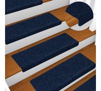 vidaXL Tappetini per scale autoadesivi 15 pz 65x21x4 cm blu navy bordo rettangolare