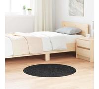 Tappeto Rotondo Grigio Scuro Ø 90 cm Morbido in Poliestere Moderno con Base Antiscivolo per Decorazione di Soggiorno e Camera da Letto