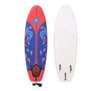 vidaXL Tavola da Surf Fondo Liscio Doppie Pinne Sicura con Cordino Resistente Durevole Natante Surfboard Longboard Sport Acquatici Blu e Rossa