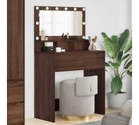 vidaXL Tavoli da Trucco per Camera da Letto Rovere Marrone, Toeletta Moderna, Vanity Minimalista, Elegante Specchio in Vetro, Grande Spazio, organizzatore per la Camera
