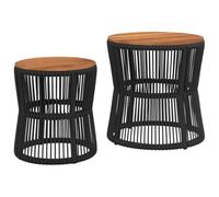 vidaXL Tavolini da Giardino 2 pz con Piano in Legno Neri in Polyrattan