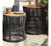 vidaXL Tavolini da Giardino 2 pz con Piano in Legno Neri in Polyrattan