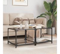vidaXL Tavolini da Salotto con Piano Vetro Nero 2pz 50x50x40cm Acciaio