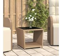 vidaXL Tavolino con Piano Vetro Beige in Polyrattan e Vetro Temperato