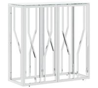 vidaXL Tavolino Consolle Argento 70x30x70 cm in Acciaio Inox e Vetro, tavoli consolle, Tavolo da Ingresso, consolle da corridoio, Tavolo da Divano