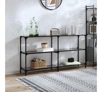 vidaXL Tavolino Consolle con Piano in Vetro Nero 158,5x30x81cm Acciaio