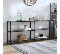 vidaXL Tavolino Consolle con Piano in Vetro Nero 194,5x30x81cm Acciaio