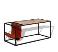 VIDAXL - Tavolino Da Caff In Vera Pelle Con Portariviste 110x50x45 Cm