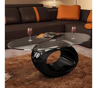 vidaXL Tavolino da Salotto con Ripiano Ovale in Vetro Nero Lucido