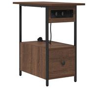 vidaXL Tavolino da Letto in Legno ingegnerizzato Color Quercia, Gambe in Acciaio, Dimensioni 60 x 30 x 61 cm. Moderno, con Stazione di Ricarica, Facile da Pulire, Due cassetti, per Uso Interno, Desi