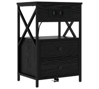 vidaXL Tavolino da Notte in Legno Ingegnerizzato e Acciaio, Rovere Nero, 40 x 31 x 60 cm, con 1 Cassetto e Stazione di Ricarica. Design Moderno, Superficie Texturizzata, Facile da Assemblare con 2 P