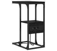 vidaXL Tavolino da Notte in Nero Rovere, Legno Ingegnerizzato e Acciaio, Dimensioni 41.5 x 26 x 60.5 cm, Rettangolare, con Stazione di Ricarica. Finitura Strutturata, Design Moderno e Minimalista. A