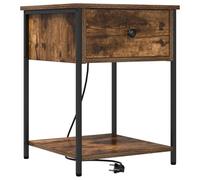 vidaXL Tavolino da Notte in Rovere Affumicato con Porta USB, Struttura in Metallo, 42 x 41 x 56 cm, Marrone Moderno, Stile Minimalista. Assemblaggio richiesto per due persone. Gambe in acciaio.