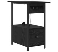 vidaXL Tavolino da Notte Moderno in Rovere Nero, in Legno ingegnerizzato con Gambe in Acciaio, Misura 60 x 30 x 61 cm. Ha Due cassetti e Una Stazione di Ricarica Integrata, Ideale per Tenere in ordi